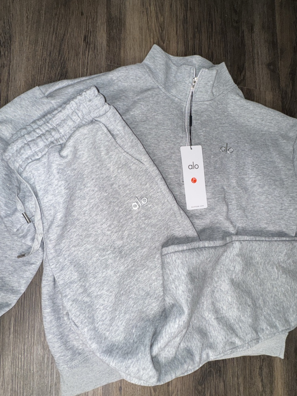 ALO Yoga Heather Gray Logo Sweatshirt Set